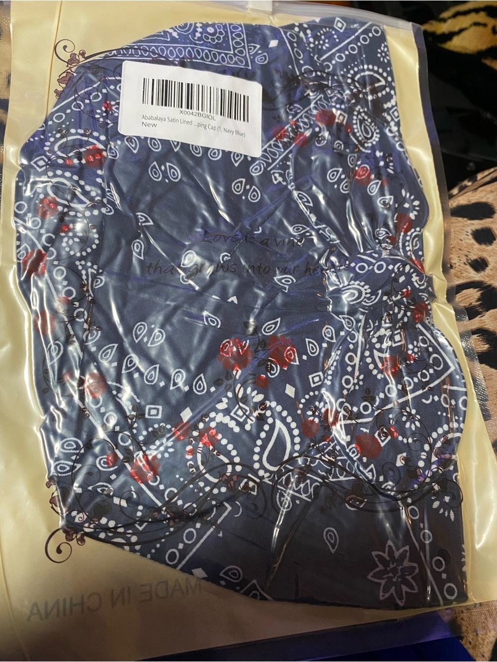 Silky Navy Bandana-Print Headscarf